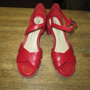 ECCO Chunky Heel Red Leather Sandals 37